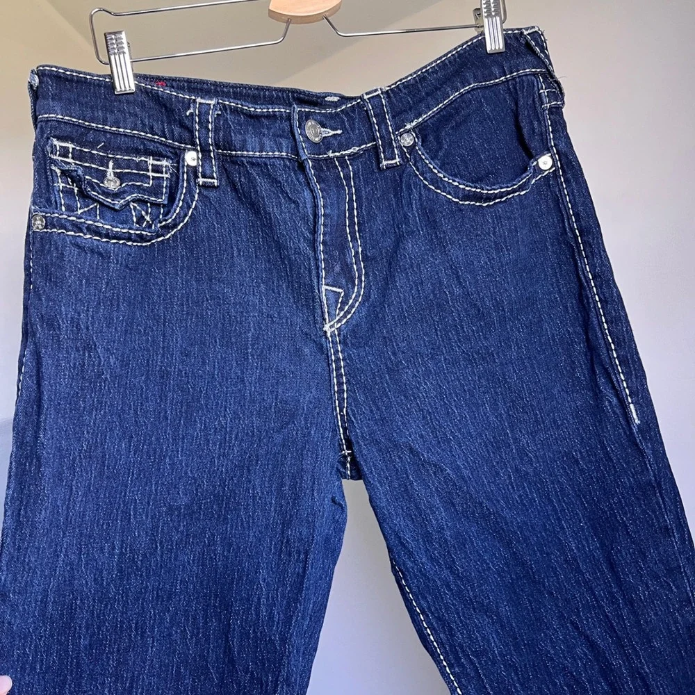 True Religion Ricki Relaxed Straight Jeans Size 33 Super T White Big Stitch Mens